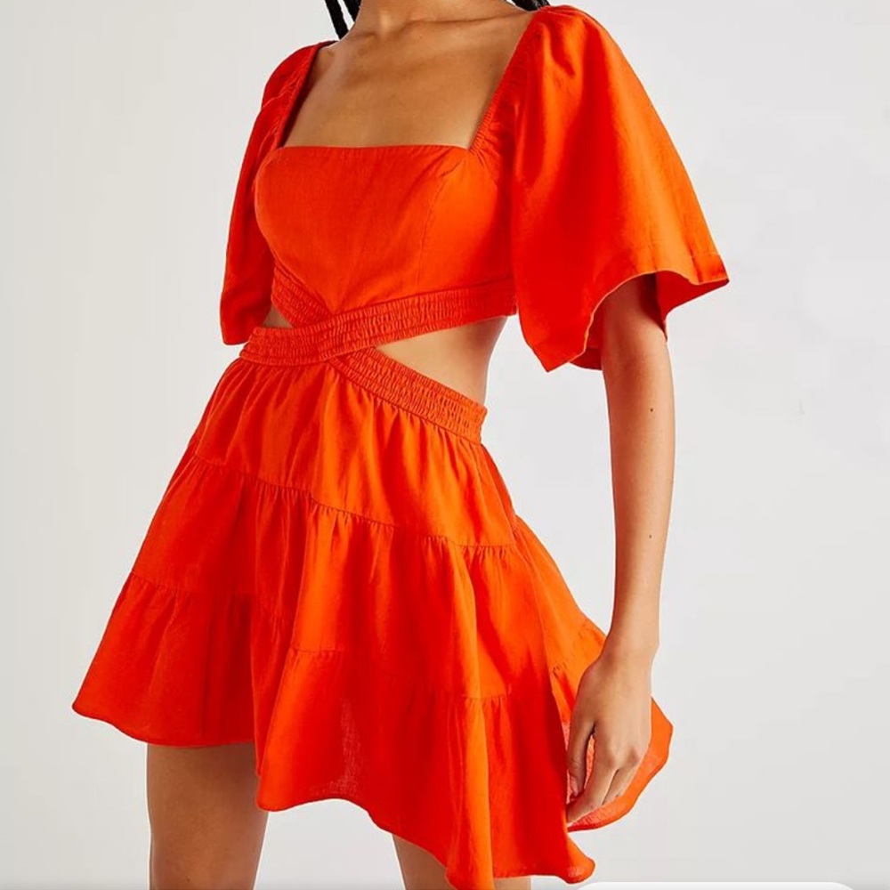 Free People ‘Cross of Sunlight’ Mini Dress in Tangerine Orange 🍊